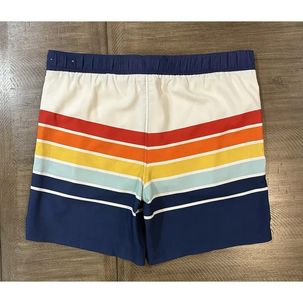 Corona Swim Trunks Mens L 36/38 Blue Colorful Striped Board Shorts Beer Retro